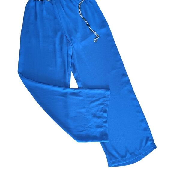 IRIS Blue Strapless High Rise Sheer Wide Leg Jumpsuit Large - Picture 4 of 11